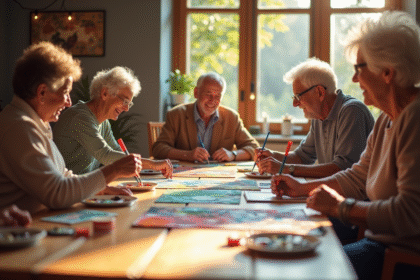 Seniors participant à un atelier de peinture souriants