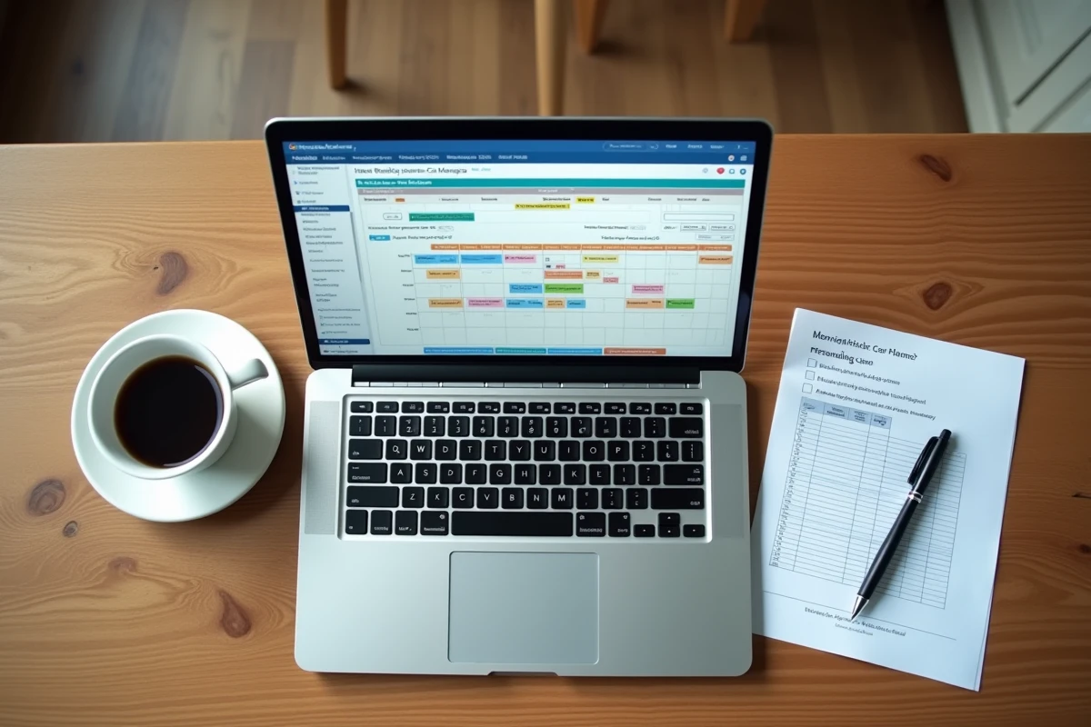 Bureau administratif avec logiciel de suivi des soins NETSoins Colisée ouvert sur ordinateur portable