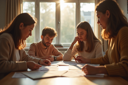 Famille autour d'une table en train de compter des euros