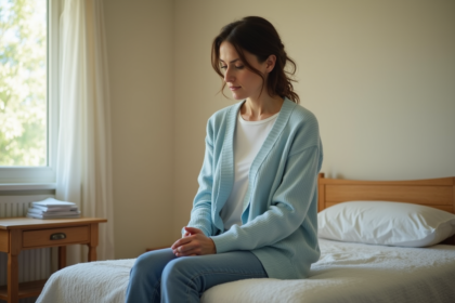 Femme en contemplation dans une chambre lumineuse