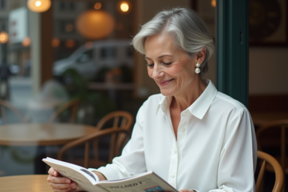 Femme élégante de 60 ans dans un café lumineux