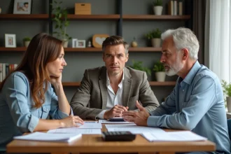 Trois frères et sœurs discutent autour de documents