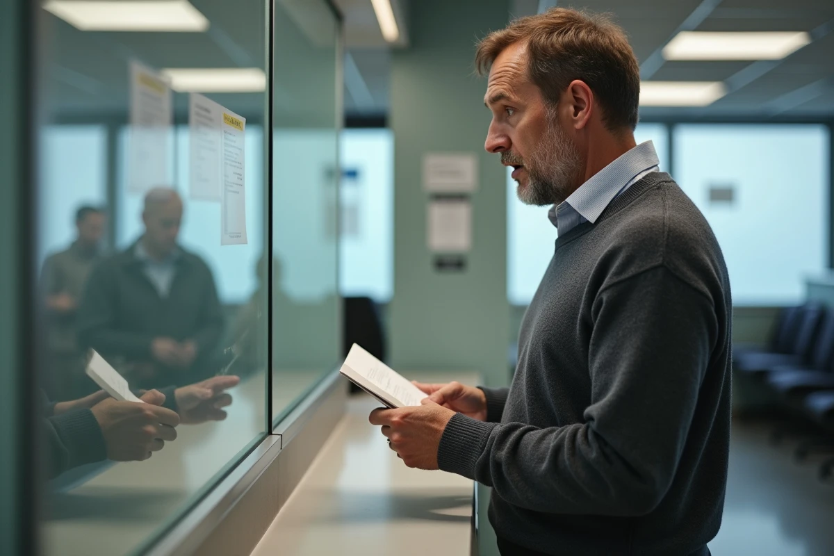 Homme d age au bureau de pension en discussion