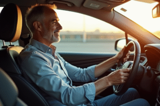 Homme souriant ajustant le siège de voiture pour plus de confort