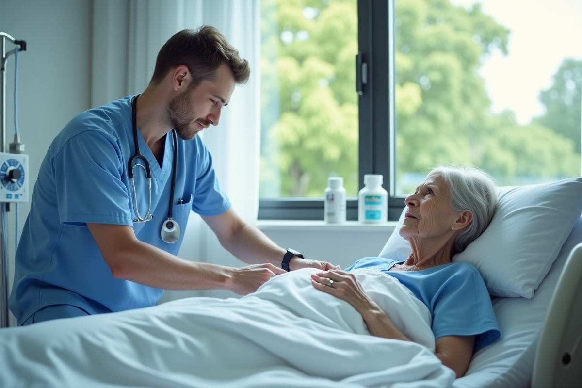 Infirmier ajustant la couverture d