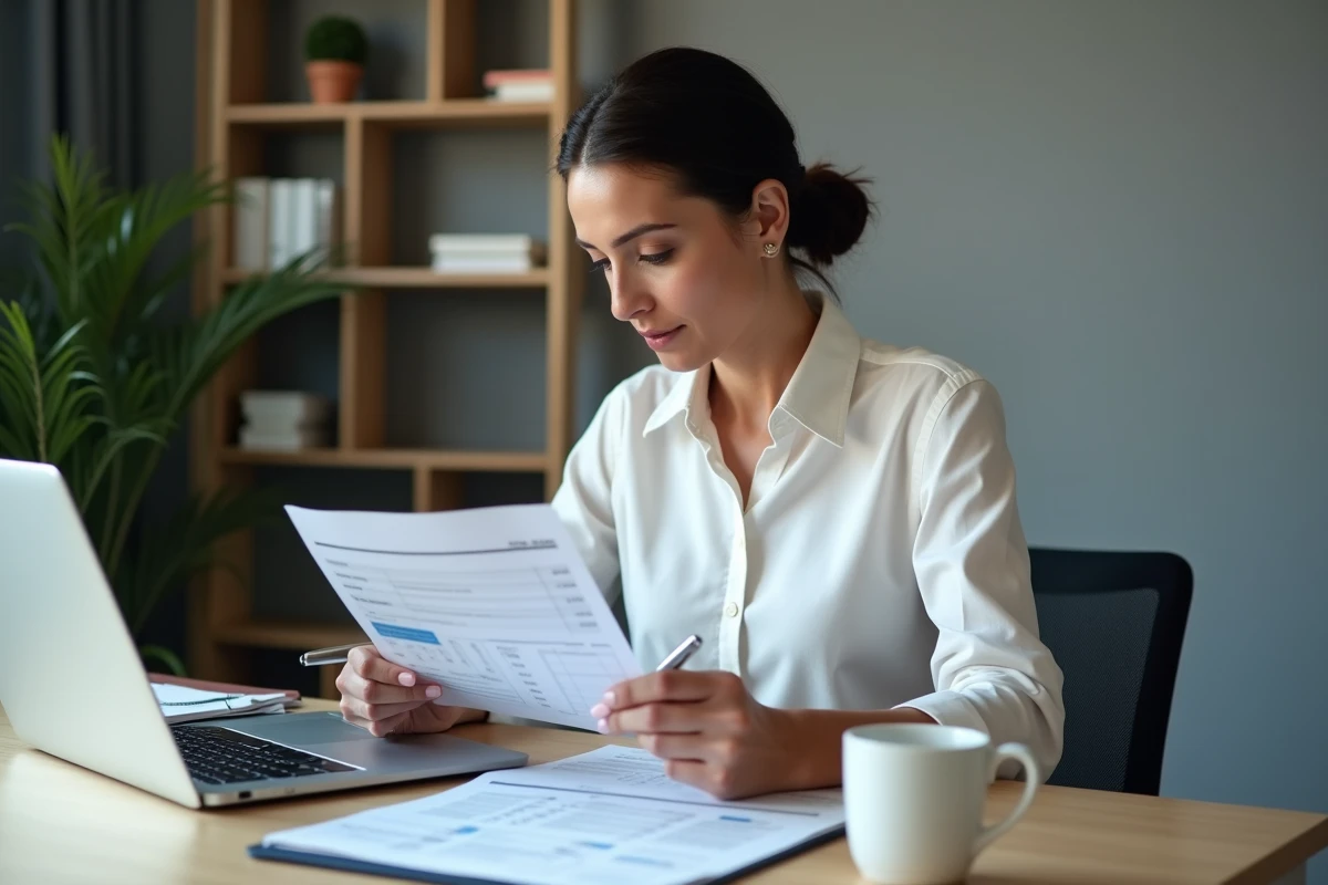 Une femme préparant sa négociation tarifaire avec une résidence senior en annotant des documents de prix