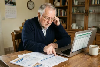 Retraité analysant ses documents de revalorisation Agirc-Arrco 2026 à la maison