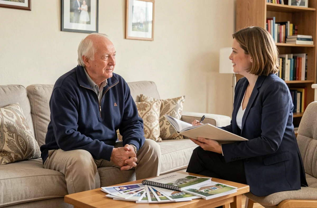 Senior homme discutant de son budget logement avec une conseillère financière à domicile